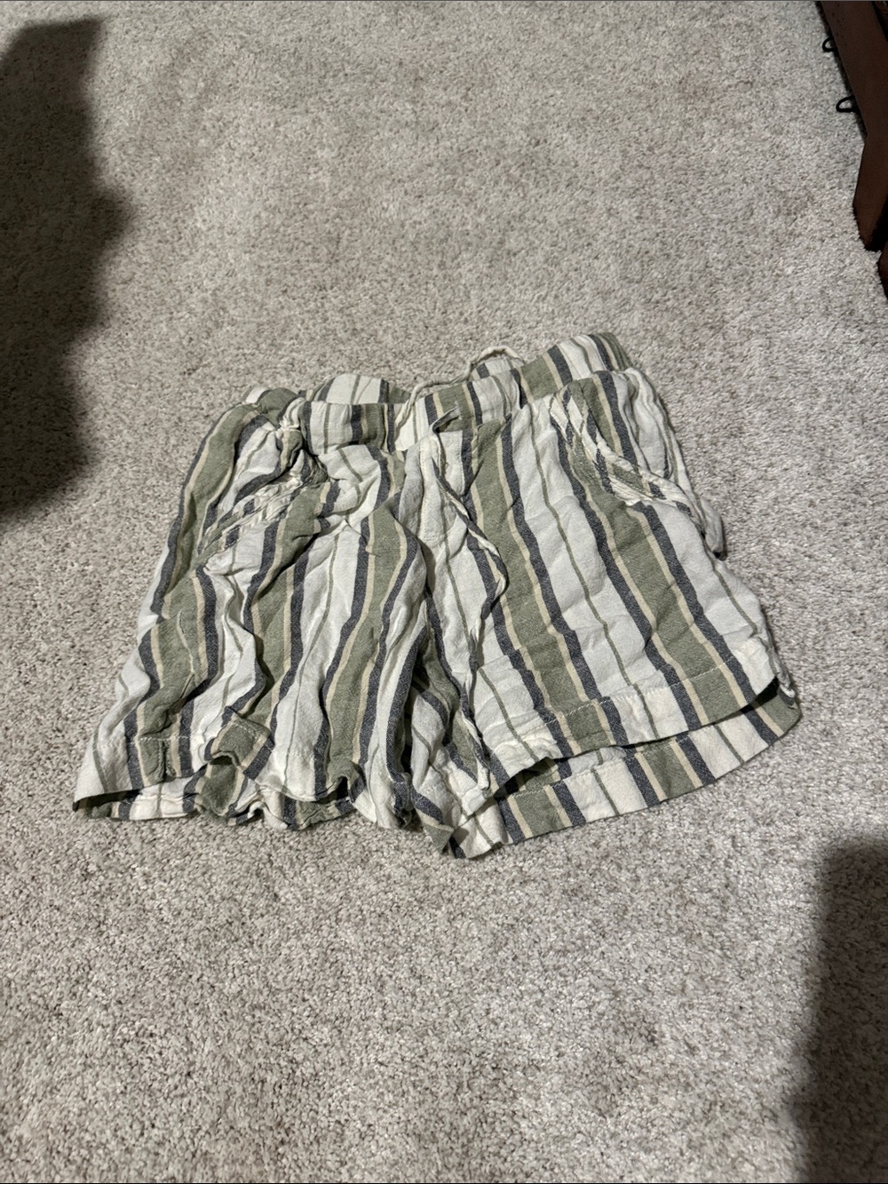 Briggs New York Olive & Cream Striped Drawstring Athletic Shorts